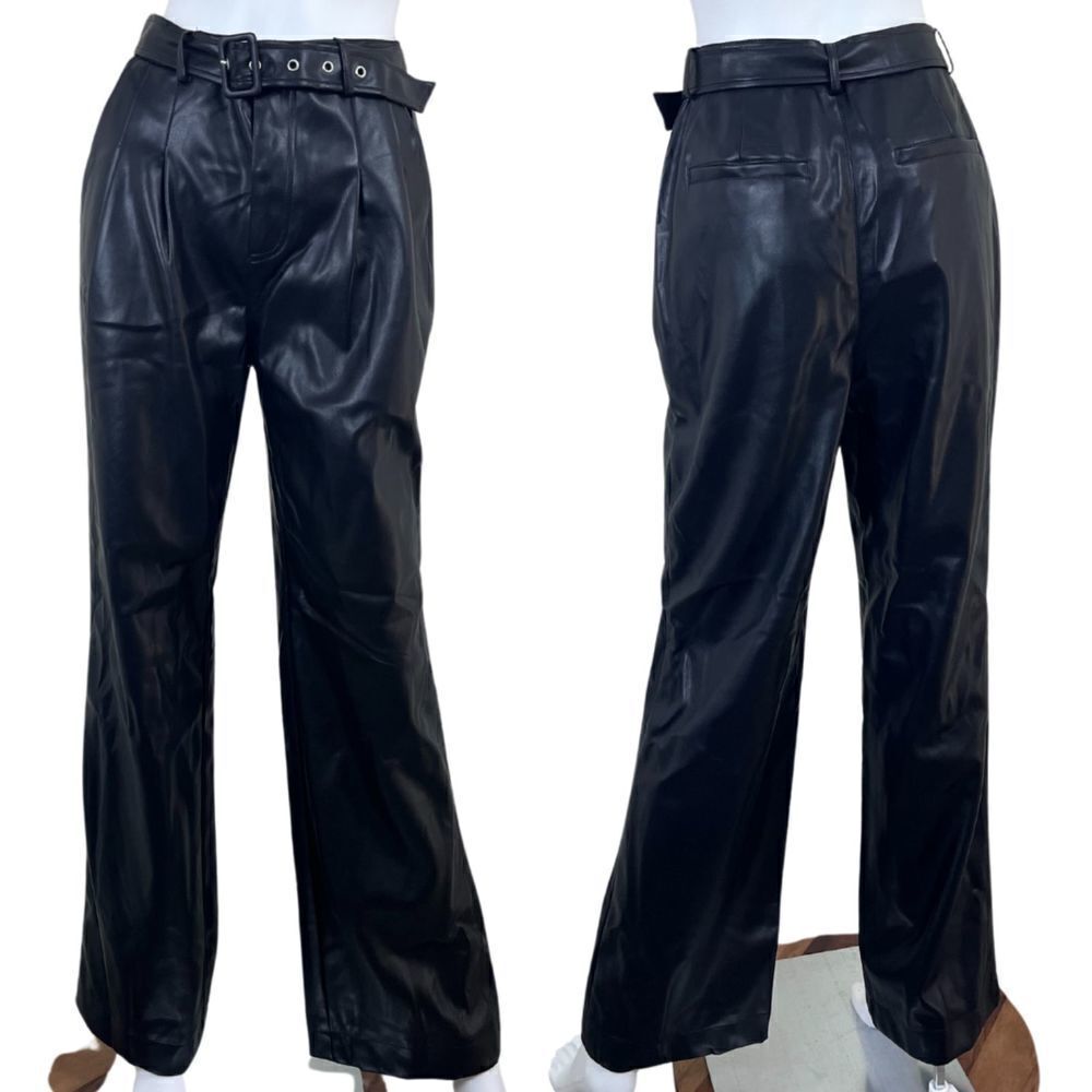7 For All Mankind Women Size S Black Fuax Leather Trouser Bootcut NEW Pant Goth